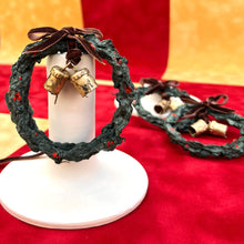 Load image into Gallery viewer, Evergreen Wreath Christmas Ornament - Handmade Paper, Velvet Ribbon, Vintage Bells